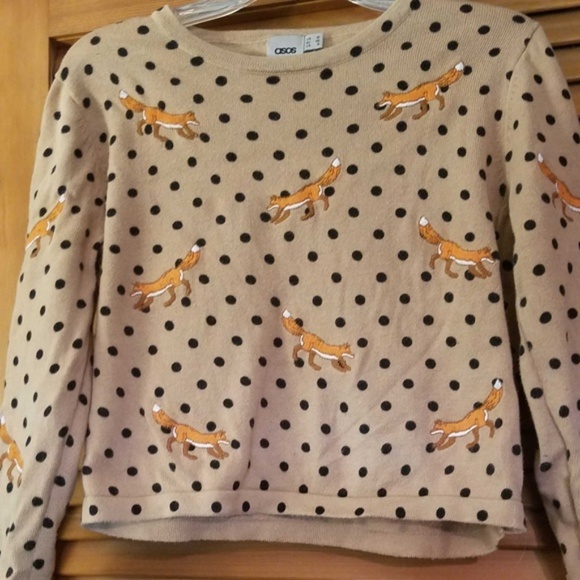 ASOS Knit Tan/Black Polka Dot Fox Crop Top Petite - Picture 3 of 5